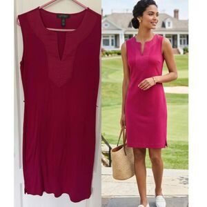 Lauren Ralph Lauren Pink Cotton Preppy Sleeveless Shift Dress Sz M